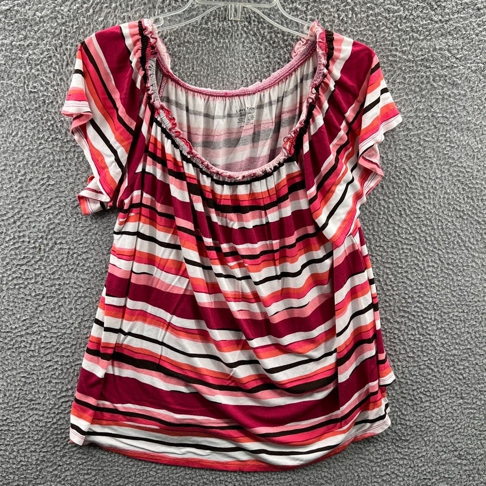 Lane Bryant Women Draped Ruched Top L Flutter Sleeve Stretch Casual Comfortable